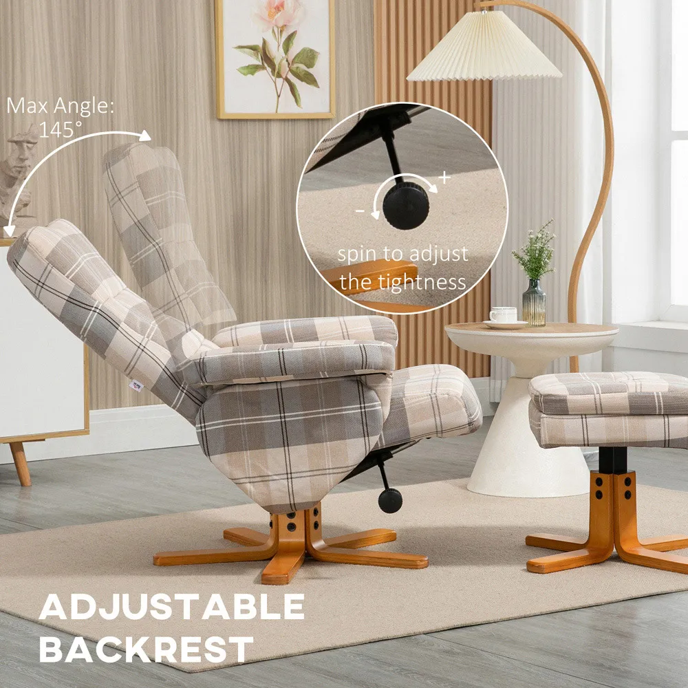 Swivel Recliner Chair with Footstool - Multi, Linen