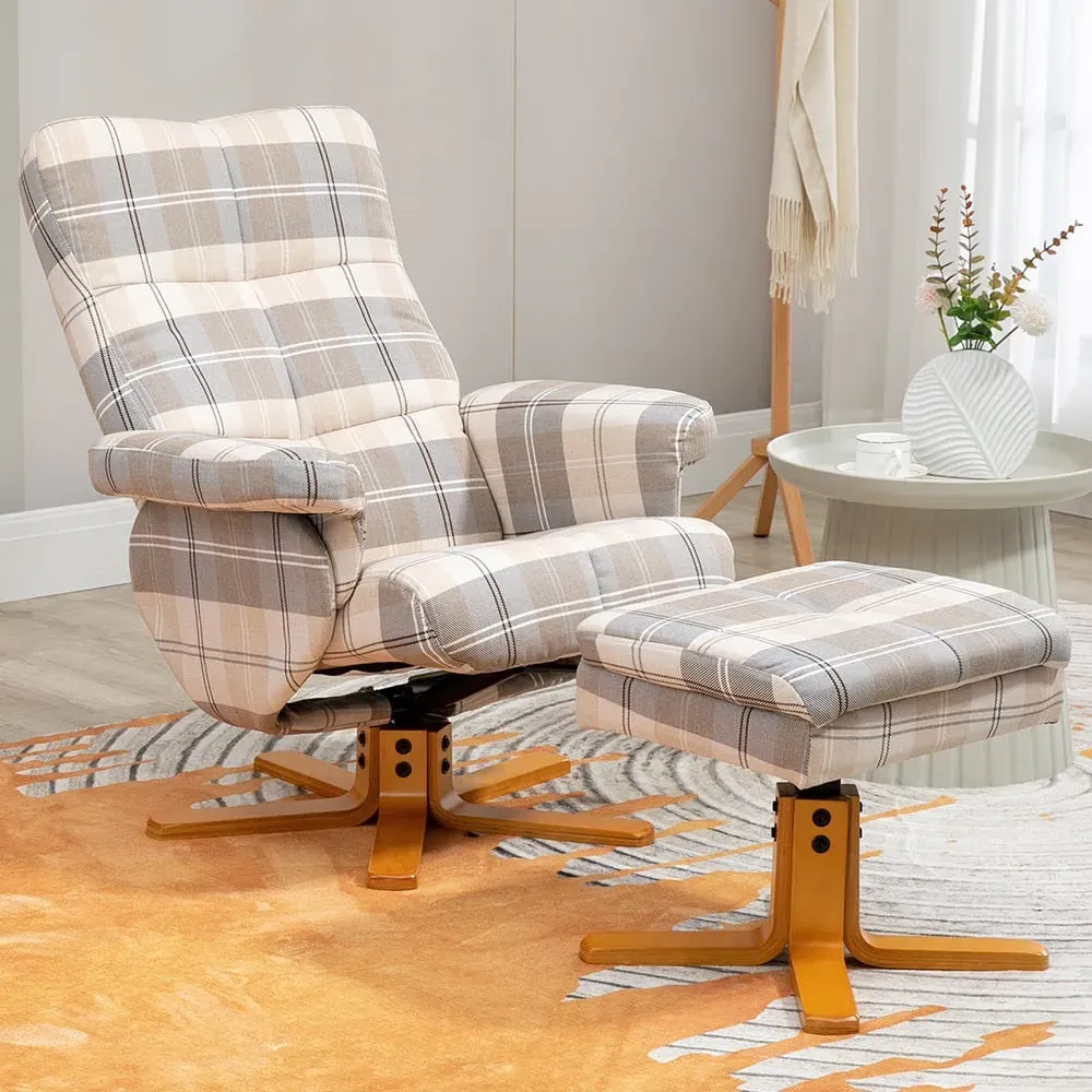 Swivel Recliner Chair with Footstool - Multi, Linen image