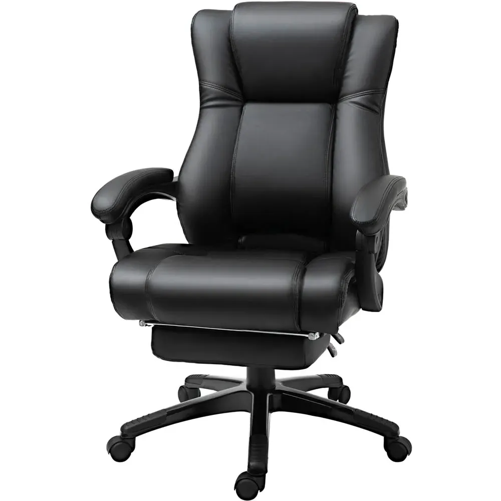 Swivel Recliner Executive Office Chair with Footrest - Black, PU Leather