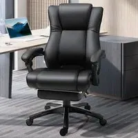 Swivel Recliner Executive Office Chair with Footrest - Black, PU Leather