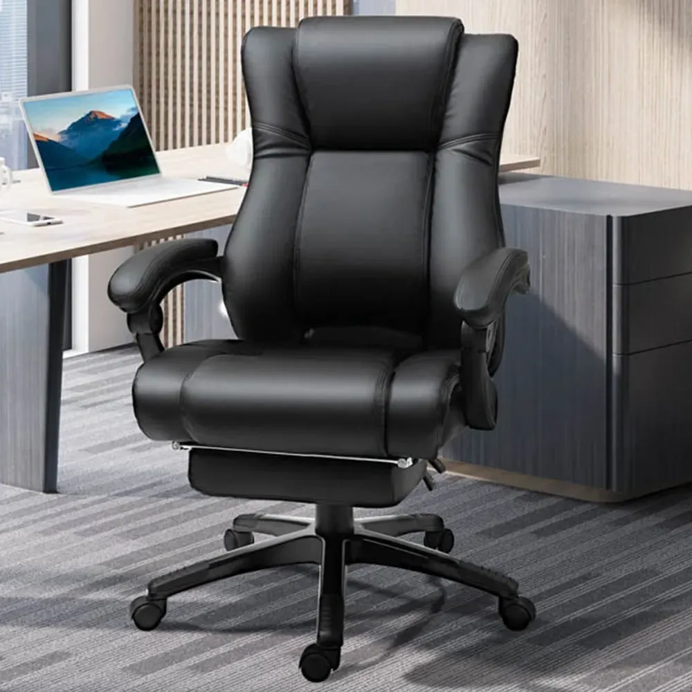 Swivel Recliner Executive Office Chair with Footrest - Black, PU Leather