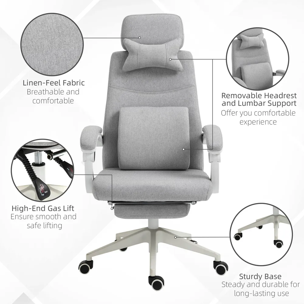 Swivel Recliner Office Chair with Footrest - Grey