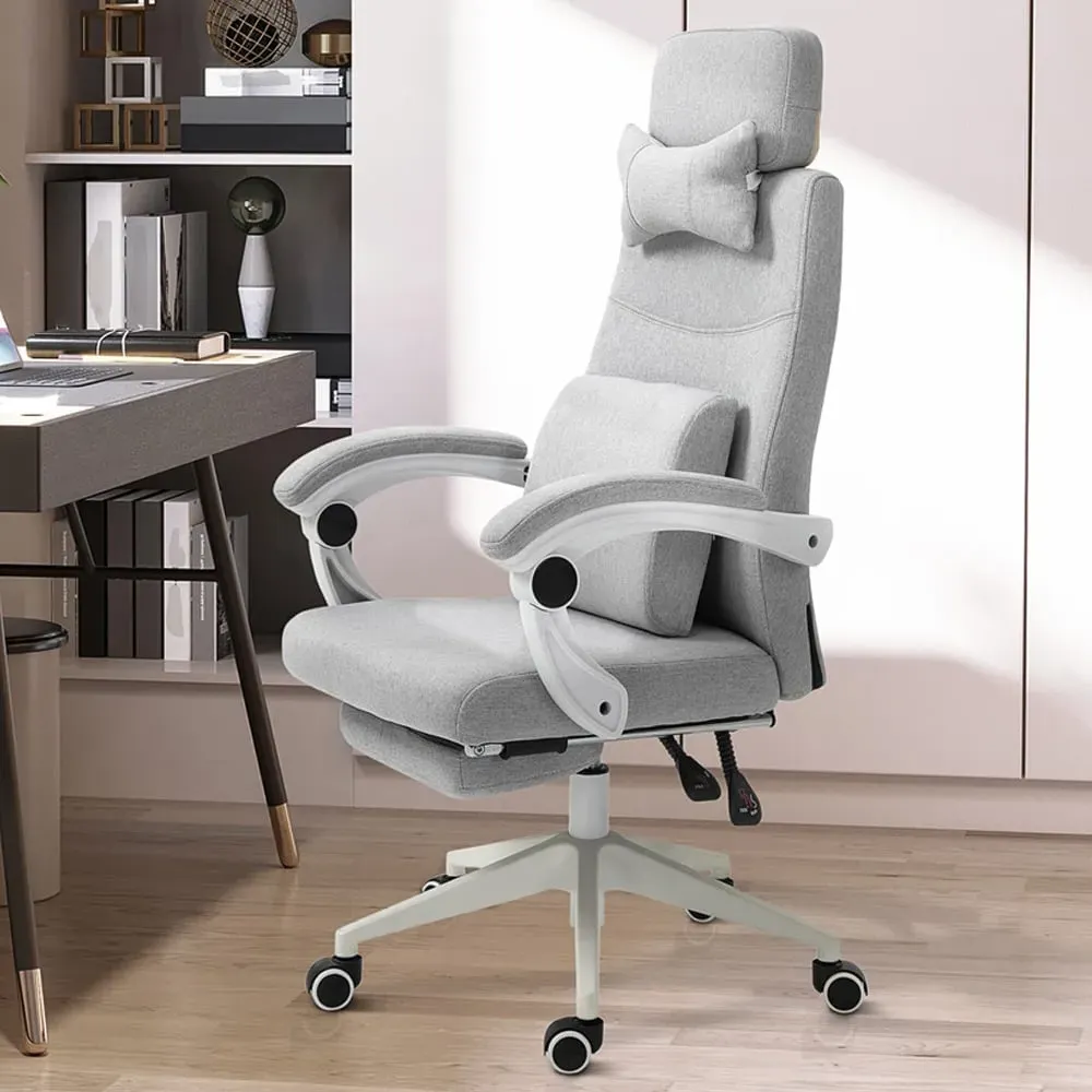 Swivel Recliner Office Chair with Footrest - Grey