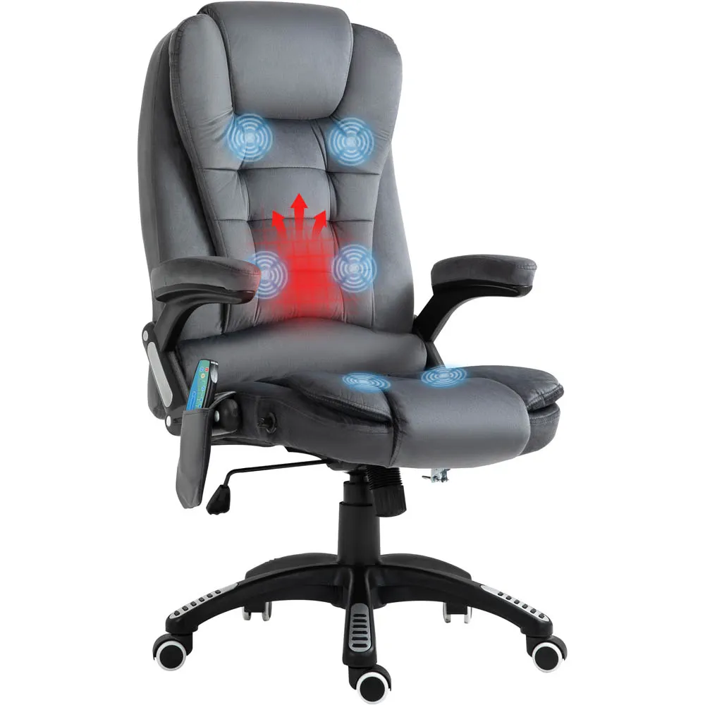 Swivel Recliner Office Chair with Massage - Grey, Velvet
