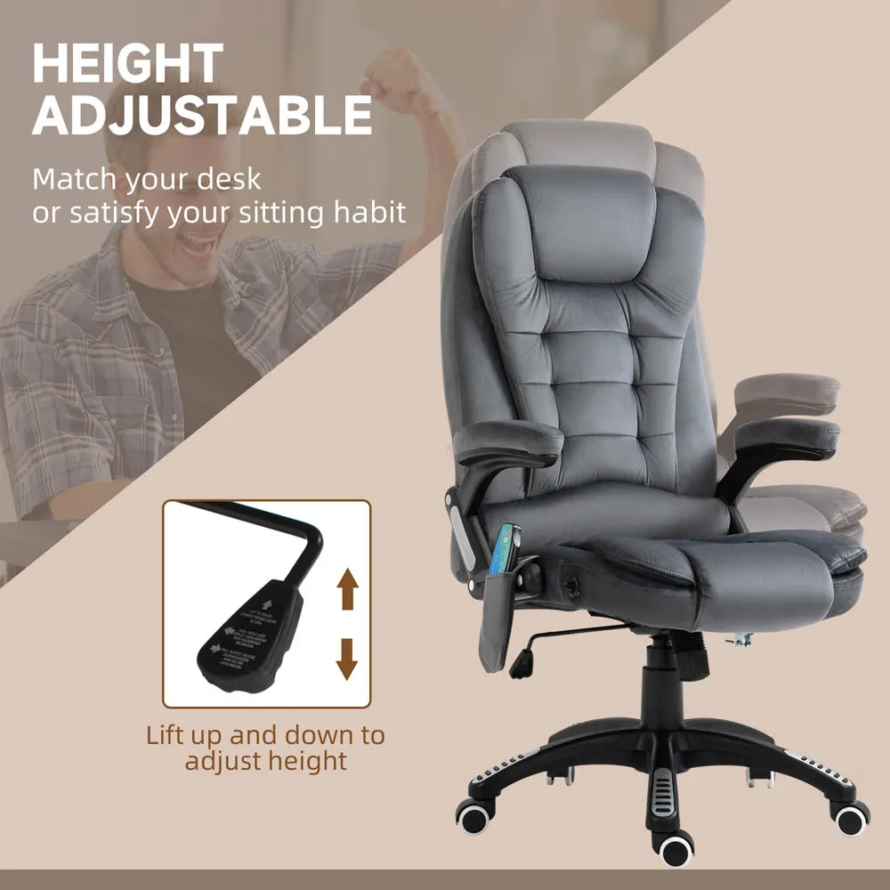 Swivel Recliner Office Chair with Massage - Grey, Velvet