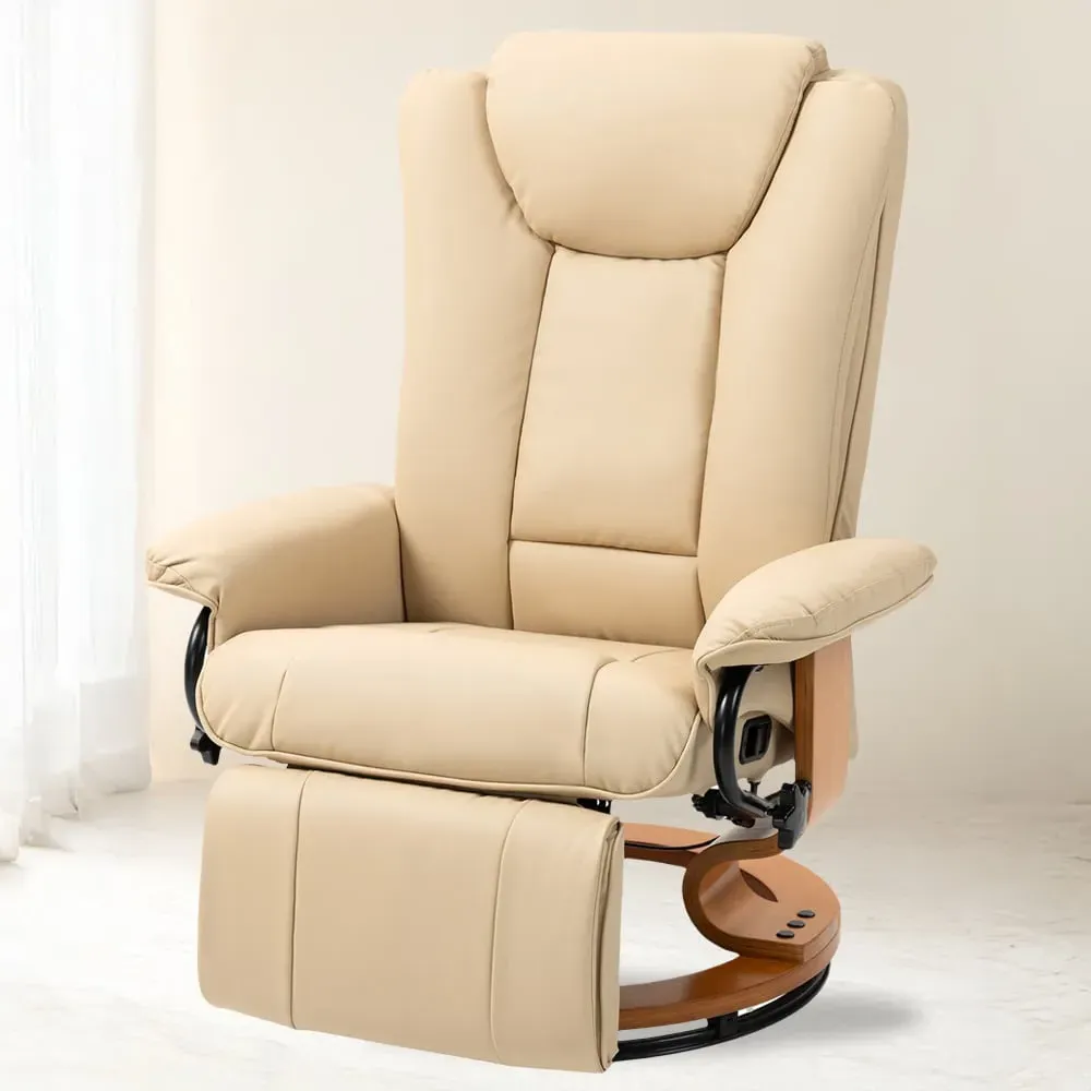 Swivel Reclining Armchair with Footrest - Beige, PU Leather