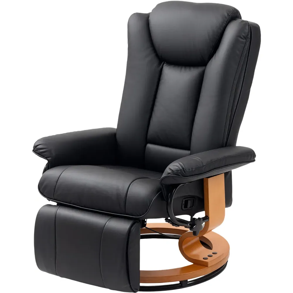 Swivel Reclining Armchair with Footrest - Black, PU Leather