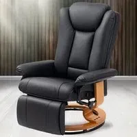 Swivel Reclining Armchair with Footrest - Black, PU Leather