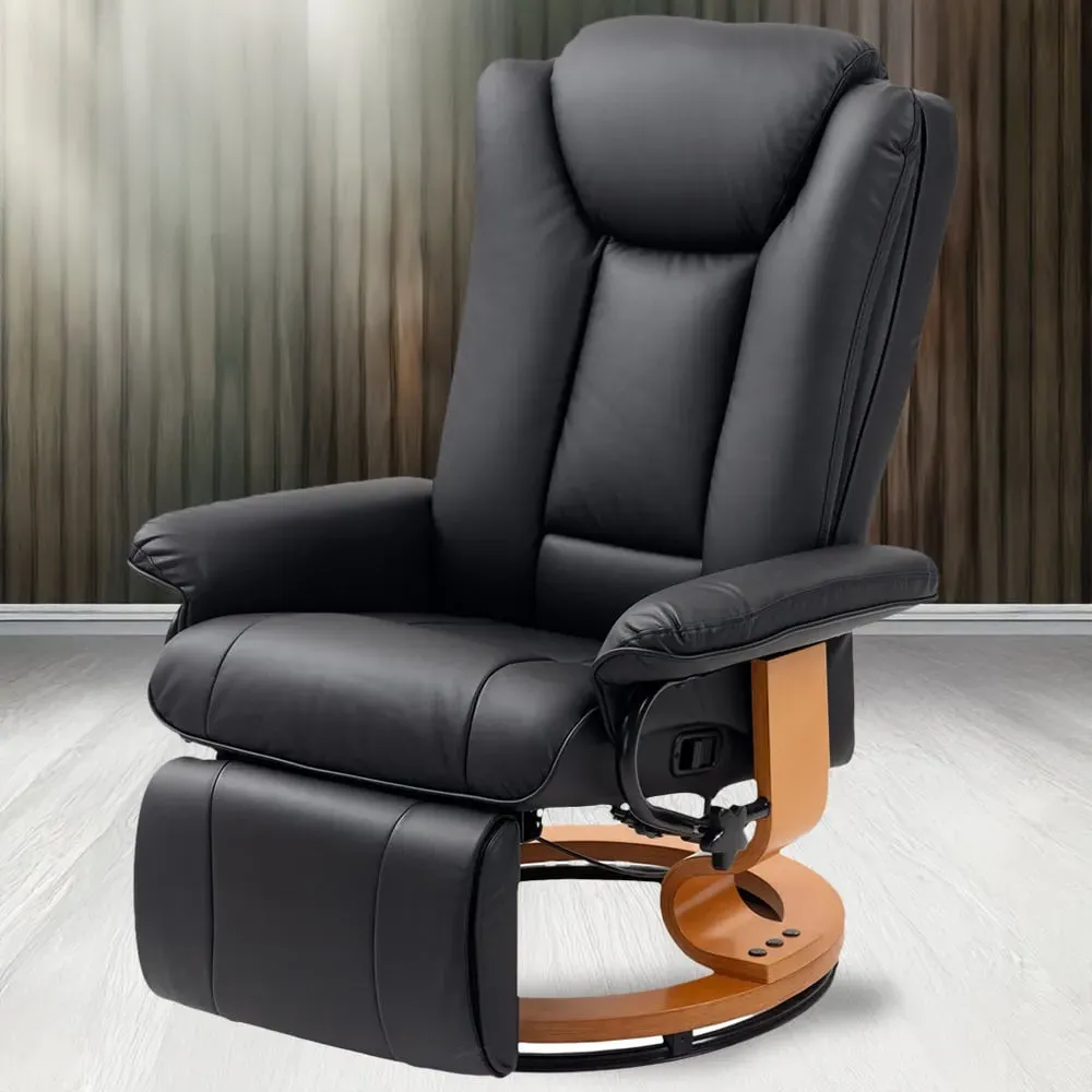 Swivel Reclining Armchair with Footrest - Black, PU Leather