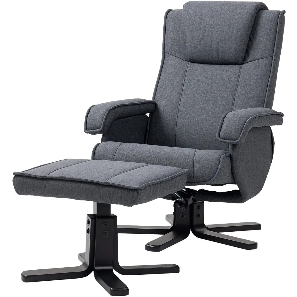 Swivel Rocker Recliner Chair with Footstool - Grey, Linen
