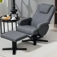 Swivel Rocker Recliner Chair with Footstool - Grey, Linen