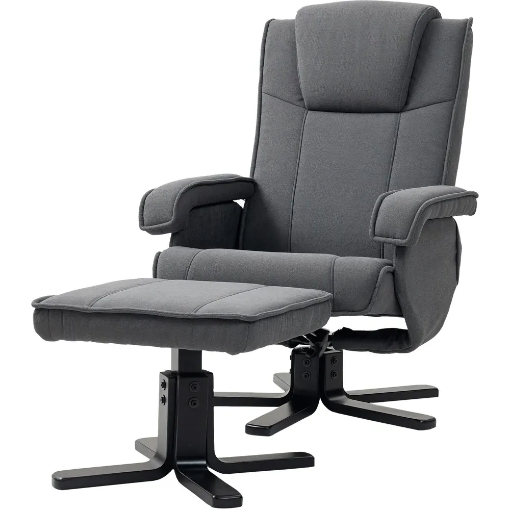 Swivel Rocker Recliner Chair with Footstool - Grey, Velvet