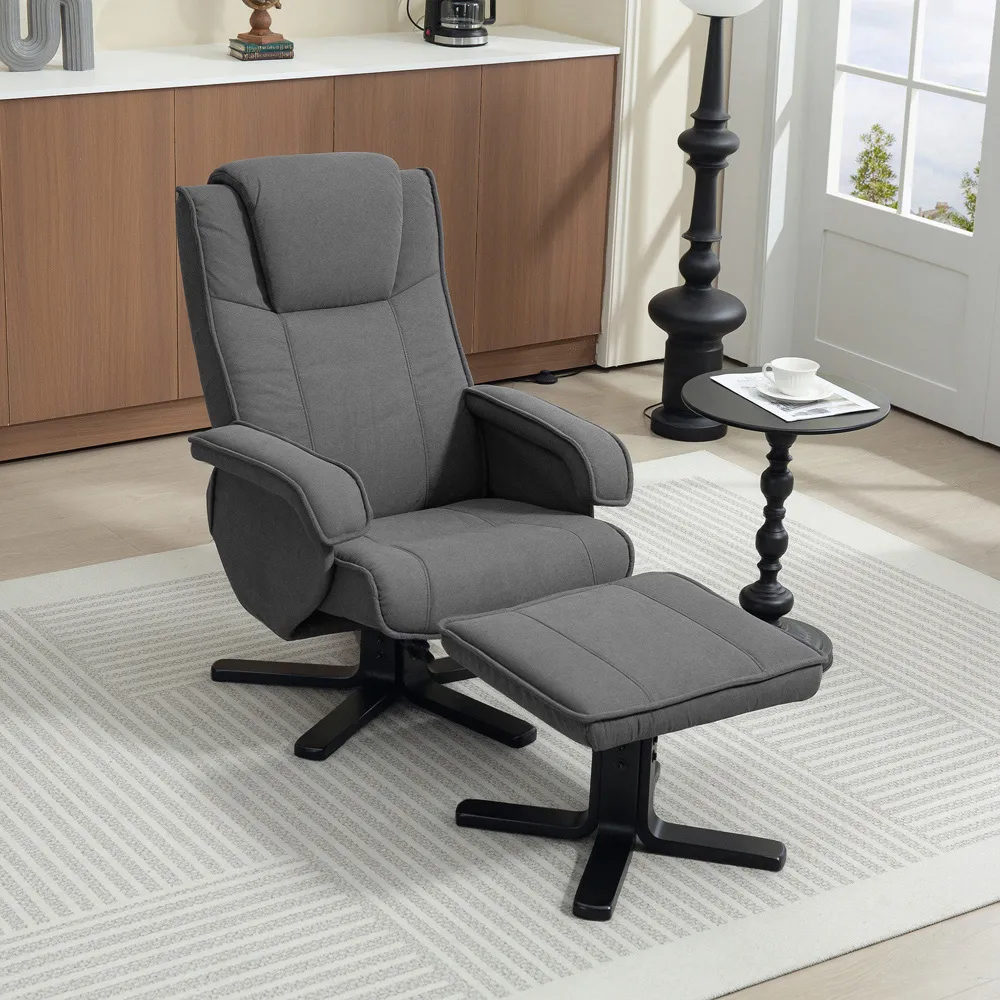Swivel Rocker Recliner Chair with Footstool - Grey, Velvet