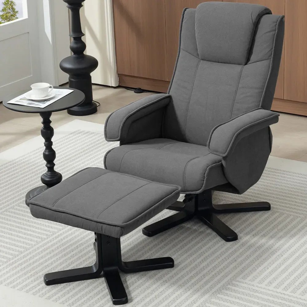 Swivel Rocker Recliner Chair with Footstool - Grey, Velvet