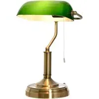 Table Lamp with Glass Shade - Green, Brass