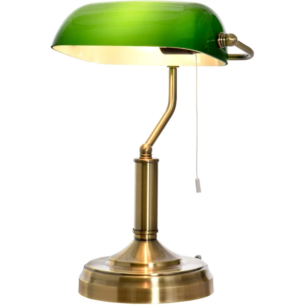 Table Lamp with Glass Shade - Green, Brass