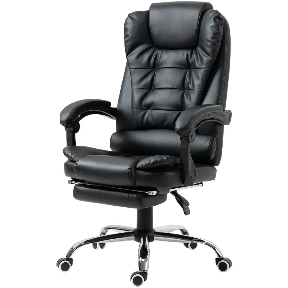 Tall Back Executive Office Chair with Footrest - Black, PU Leather