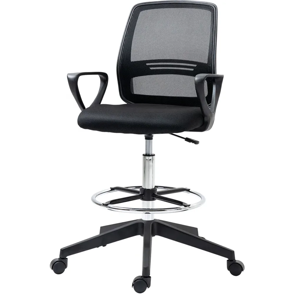 Tall Back Swivel Office Chair with Footrest - Black