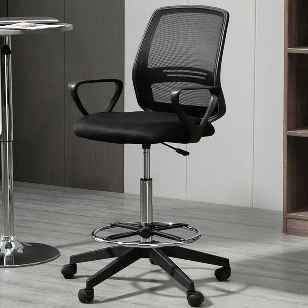 Tall Back Swivel Office Chair with Footrest - Black