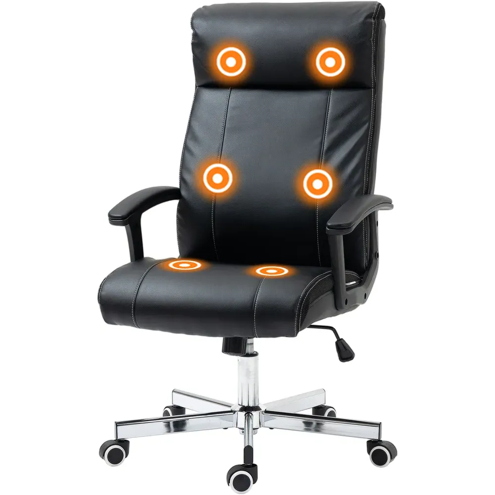 Tilting Massage Office Chair with Remote - Black, PU Leather