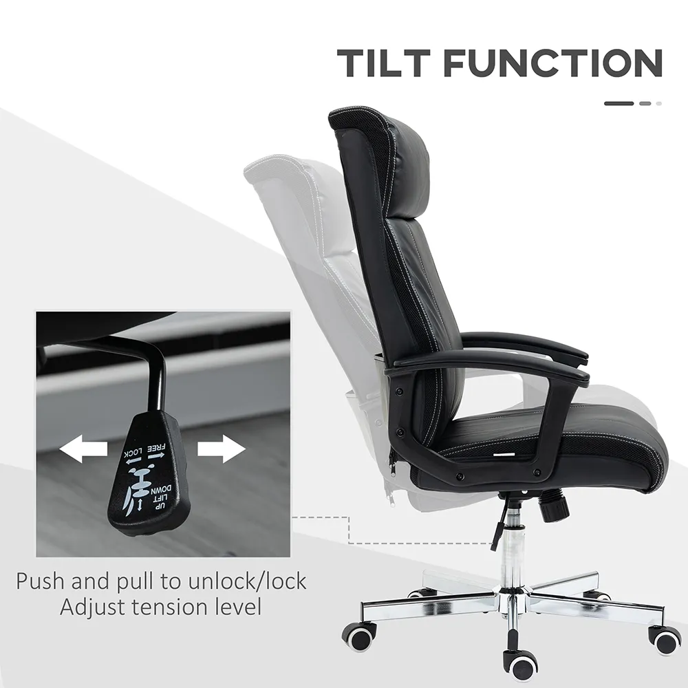 Tilting Massage Office Chair with Remote - Black, PU Leather