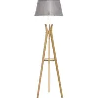 Tripod Floor Lamp with Shelf - Grey, Bamboo