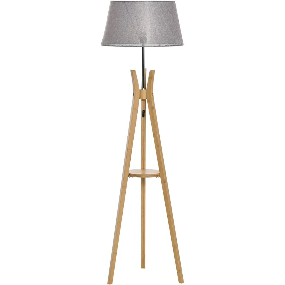 Tripod Floor Lamp with Shelf - Grey, Bamboo image