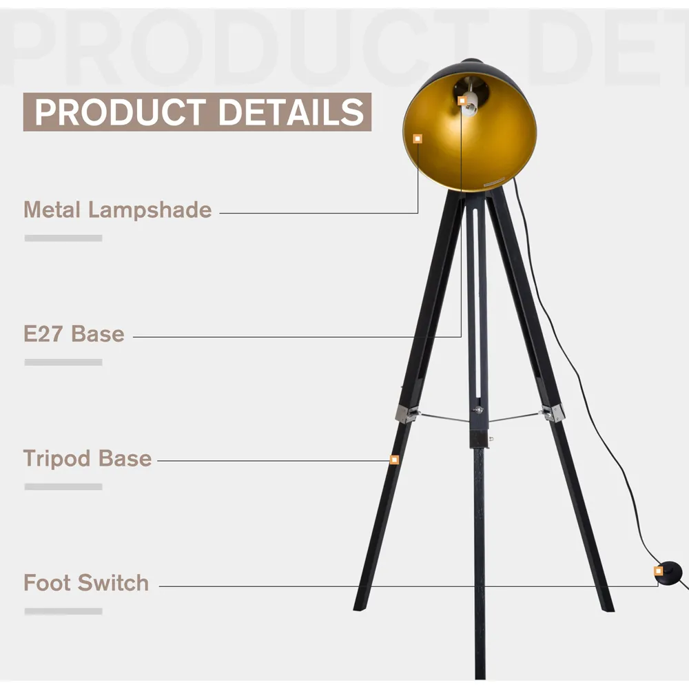Tripod Studio Floor Lamp - Black, Pine Wood