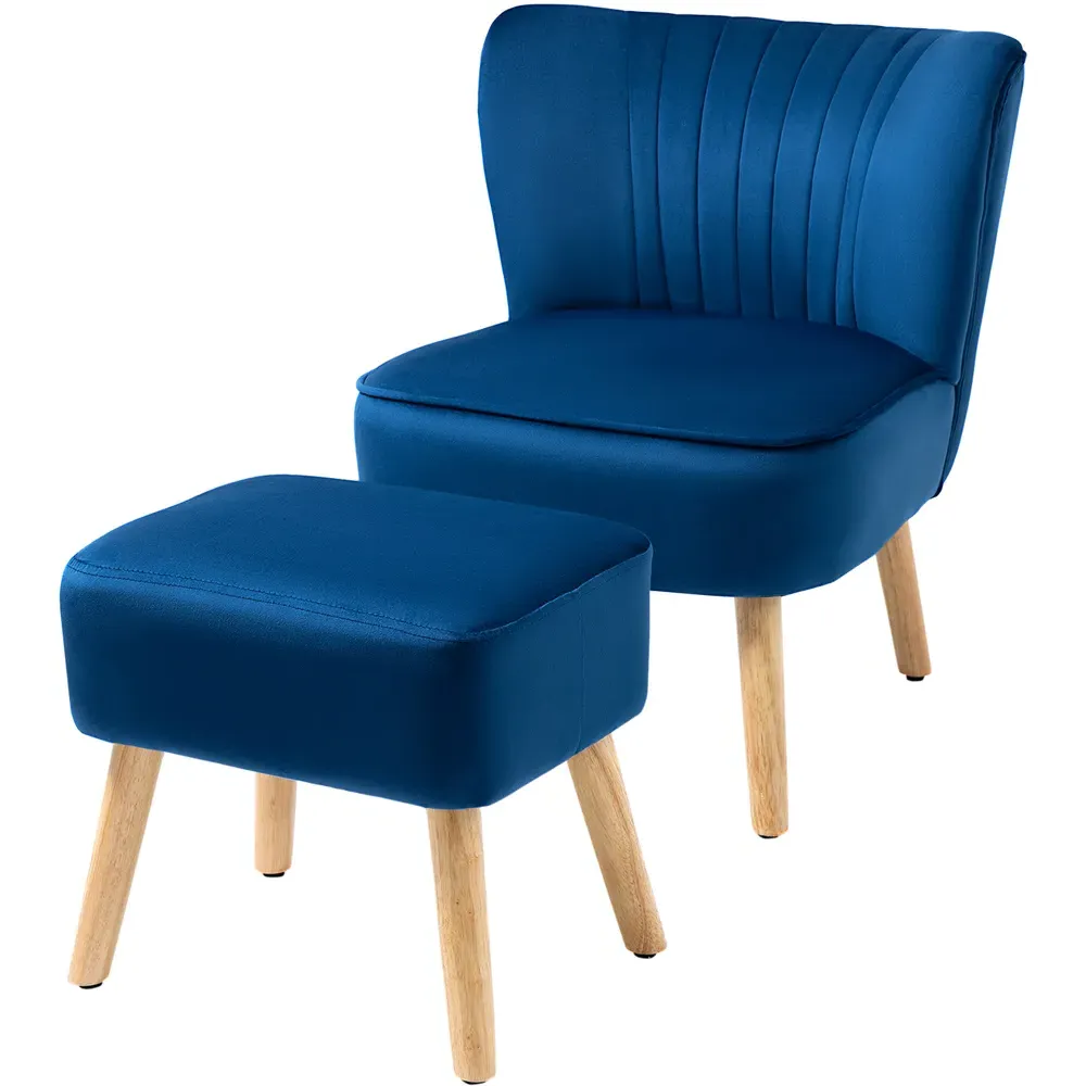 Tufted Accent Chair with Footstool - Blue