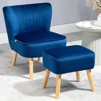 Tufted Accent Chair with Footstool - Blue