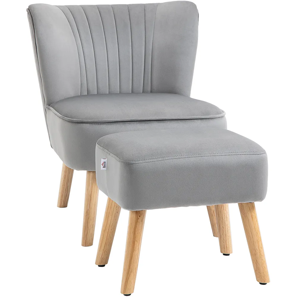 Tufted Accent Chair with Footstool - Grey