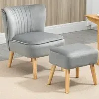 Tufted Accent Chair with Footstool - Grey