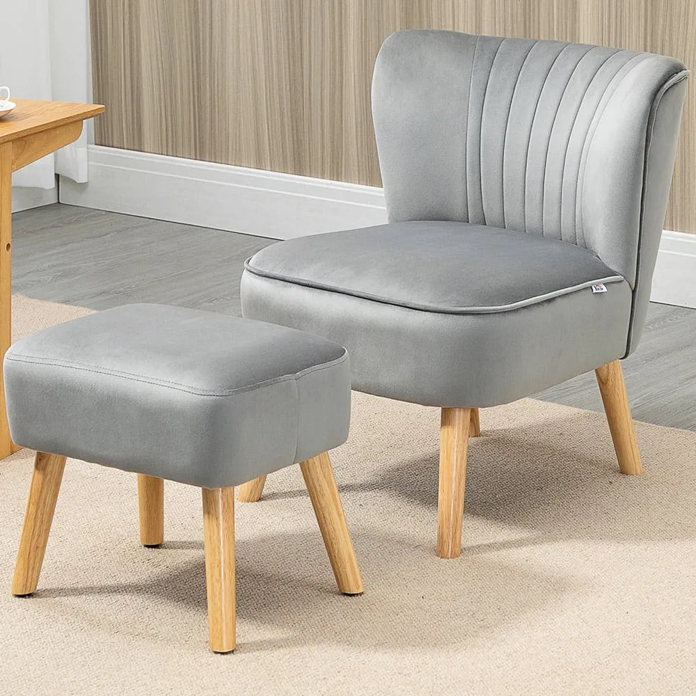Tufted Accent Chair with Footstool - Grey