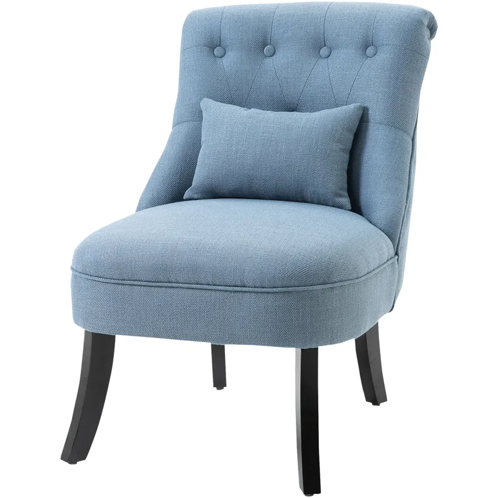 Tufted Accent Chair with Pillow - Blue, Linen