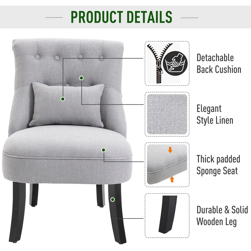 Tufted Accent Chair with Pillow - Grey, Linen