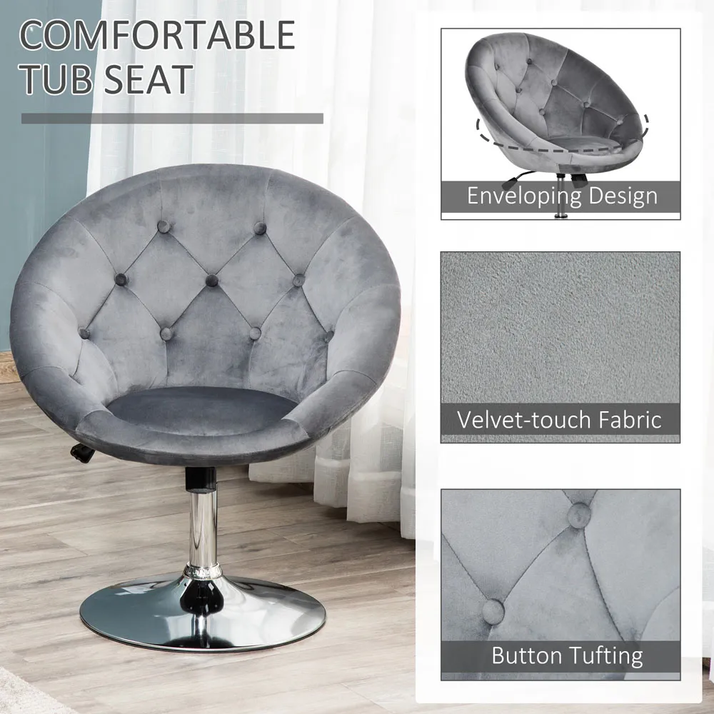 Tufted Height Adjustable Bar Stool - Grey, Velvet