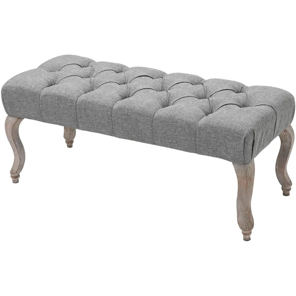 Tufted Multifunctional Accent Bench - Grey, Linen