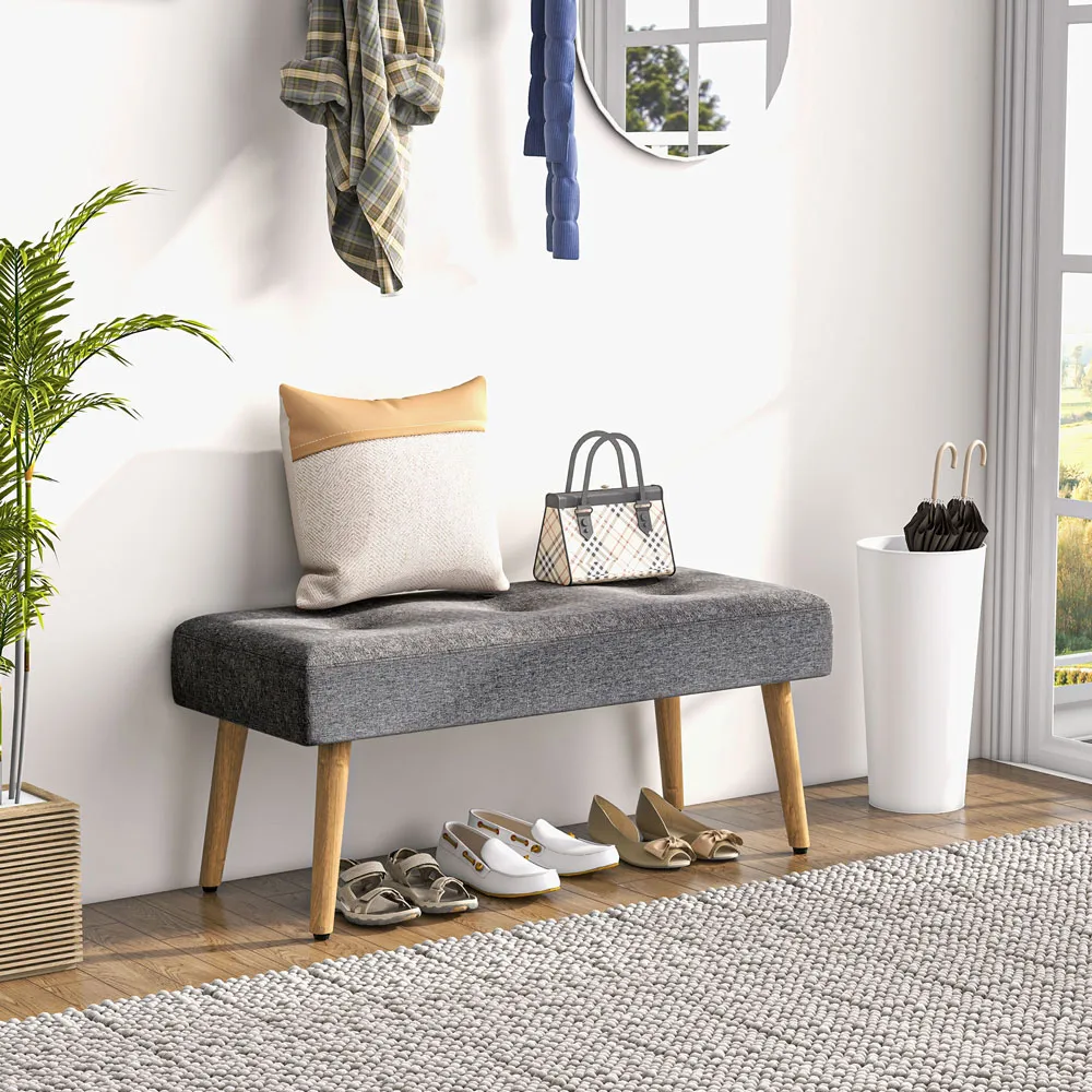 Tufted Multifunctional Footstool - Grey, Linen