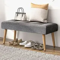 Tufted Multifunctional Footstool - Grey, Linen