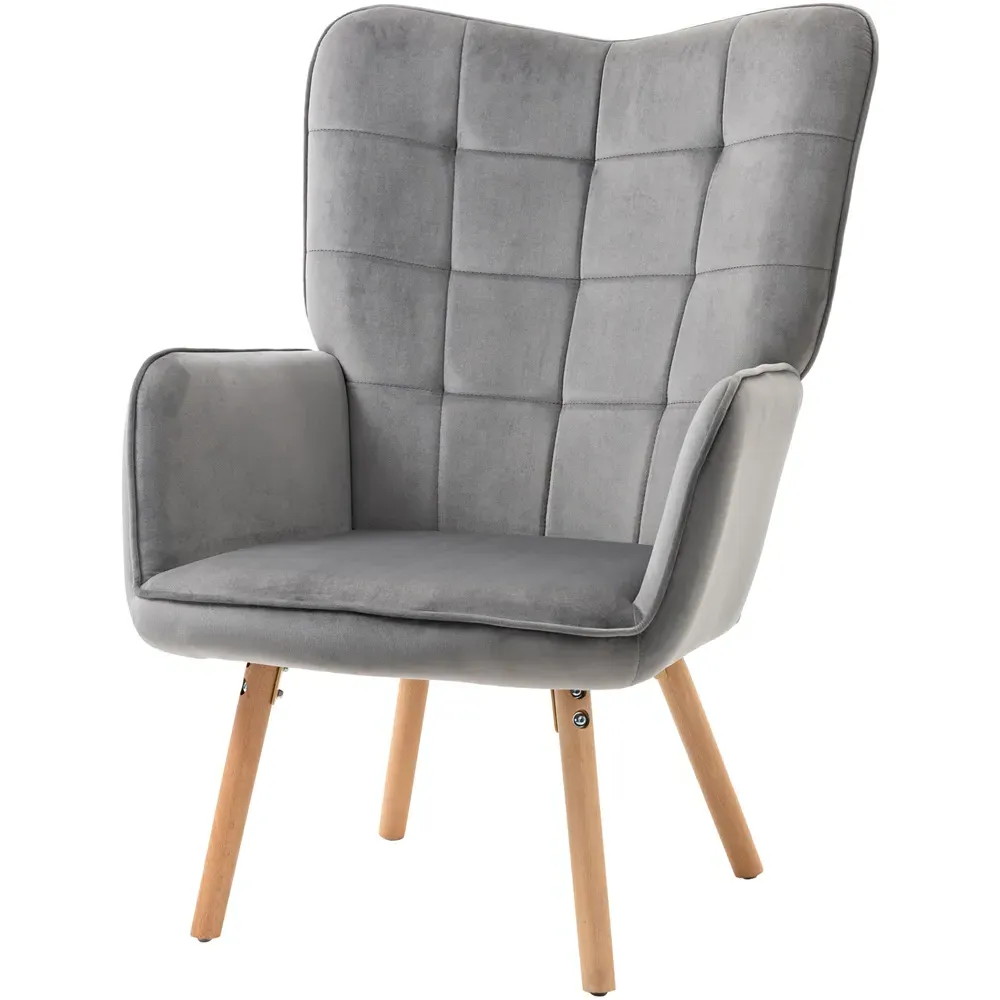 Tufted Wingback Armchair - Grey, Velvet