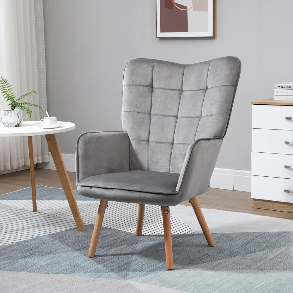 Tufted Wingback Armchair - Grey, Velvet