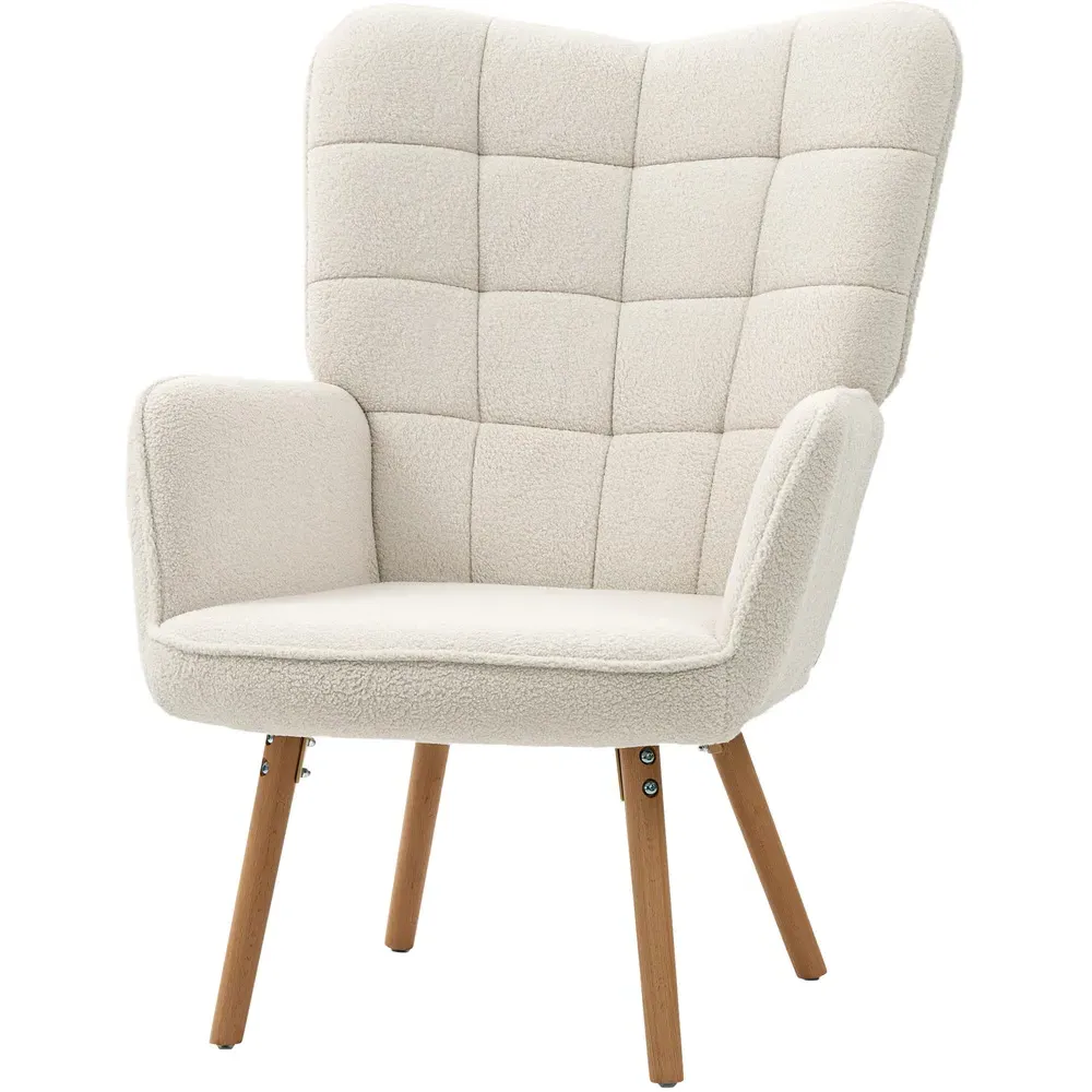Tufted Wingback Armchair with Seat Padding - Cream