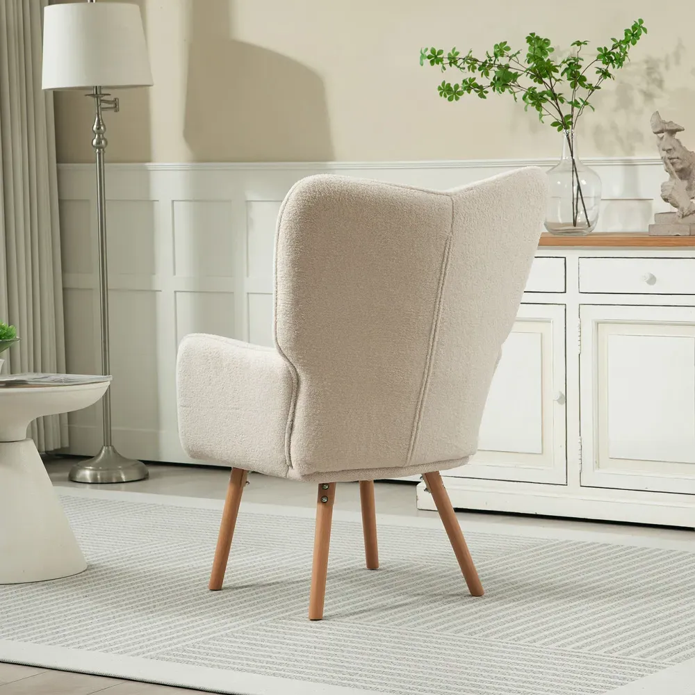 Tufted Wingback Armchair with Seat Padding - Cream