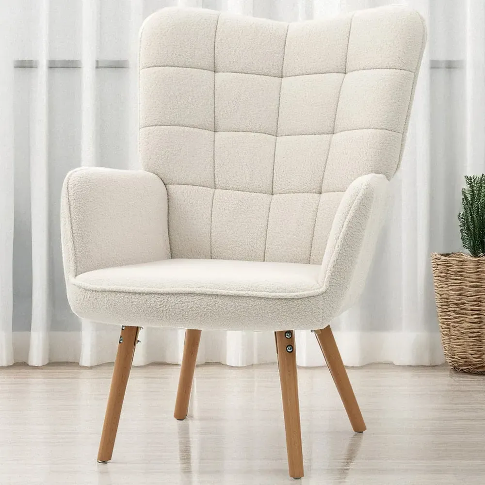 Tufted Wingback Armchair with Seat Padding - Cream
