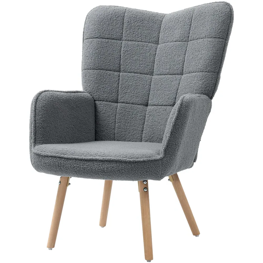Tufted Wingback Armchair with Seat Padding - Grey