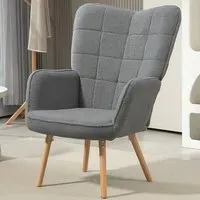 Tufted Wingback Armchair with Seat Padding - Grey
