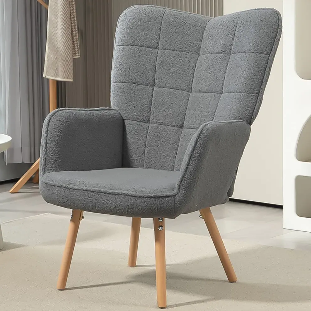 Tufted Wingback Armchair with Seat Padding - Grey image