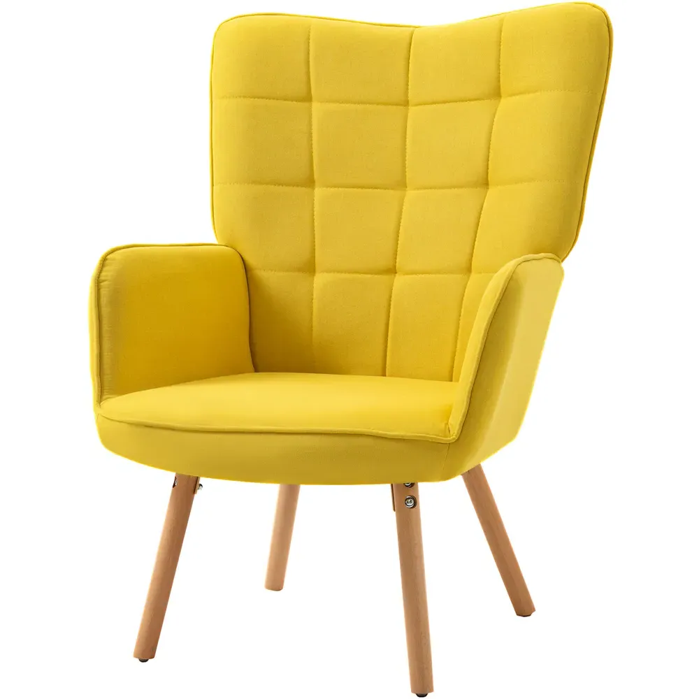 Tufted Wingback Armchair - Yellow, Velvet