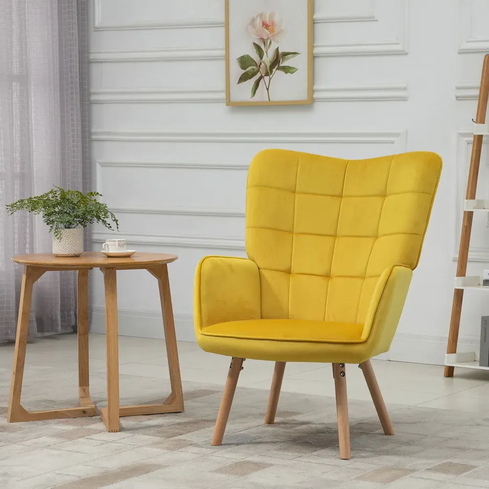 Tufted Wingback Armchair - Yellow, Velvet