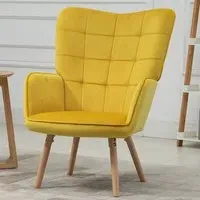 Tufted Wingback Armchair - Yellow, Velvet